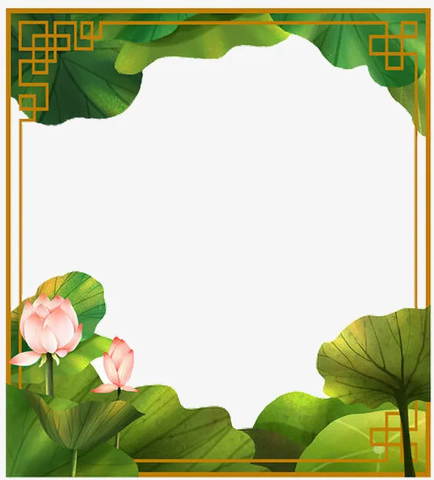 中国风荷花荷叶边框免抠