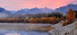 秋冬山峰树木湖泊海报banner高清