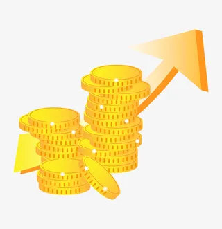金融上涨箭头和金币免抠