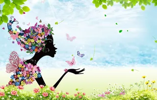 春天 蝴蝶美女海报背景素材高清