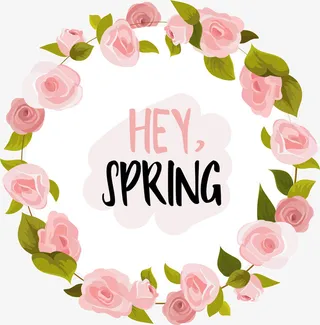 迎接春天粉色花环免抠