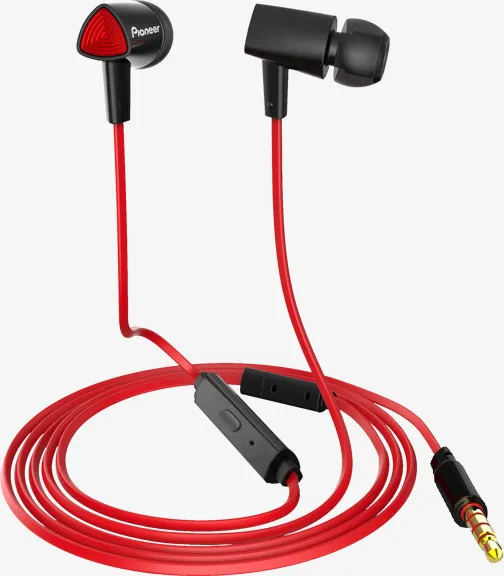 实物pioneer黑红色线控耳机免抠免抠