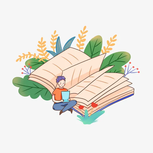 高清插画看书的男孩免抠