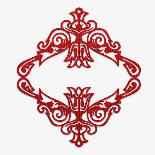 红色花纹边框欧式花纹免抠