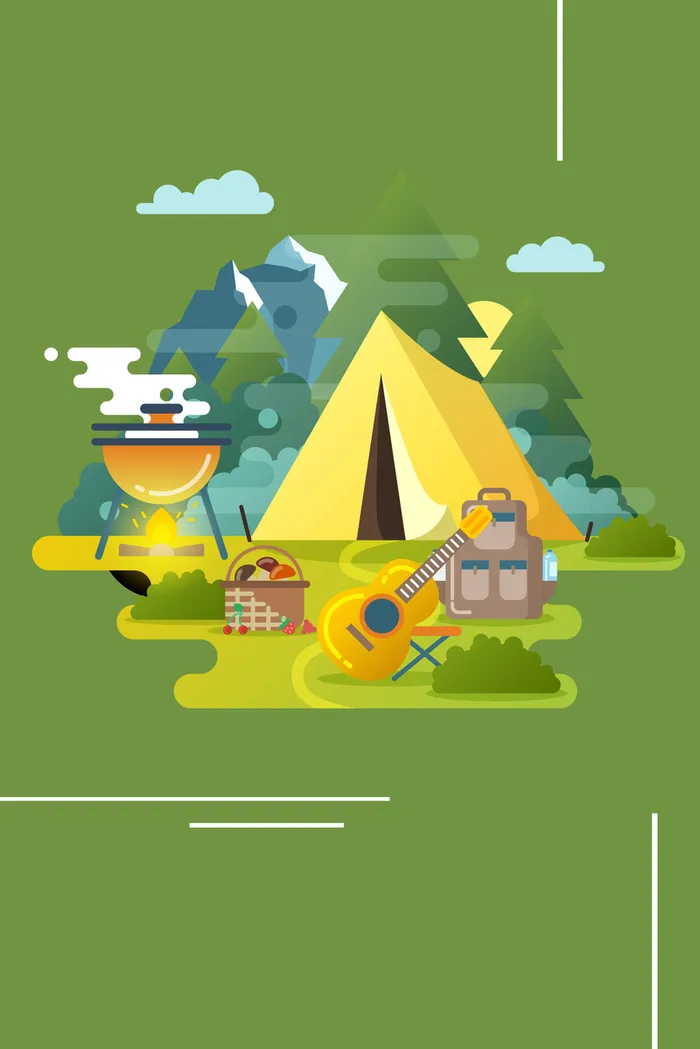 卡通野炊绿色扁平海报背景高清