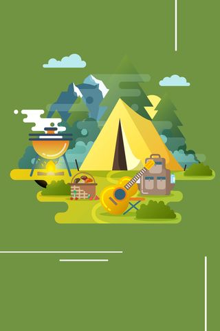 卡通野炊绿色扁平海报背景高清