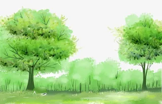 水彩水墨晕染春日风景插图免抠