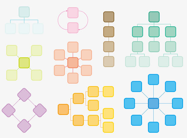 多组矢量彩色渐变方框思维导图免抠