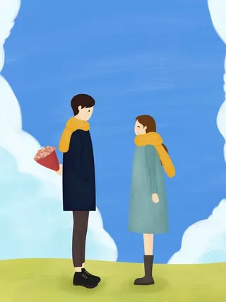 情侣蓝色手绘插画简约背景高清