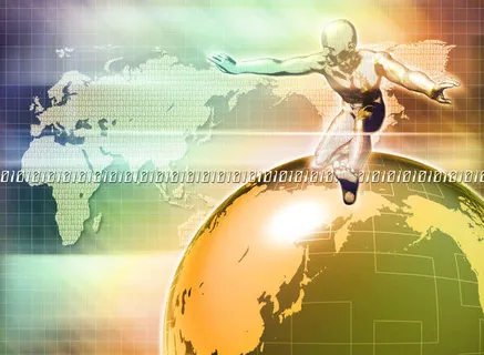 地球与跨栏的人体创意科技背景高清