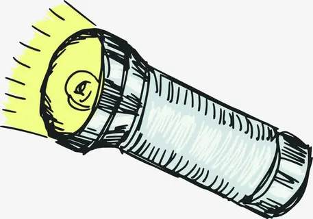 钢笔手绘插图手电筒灯光照明免抠