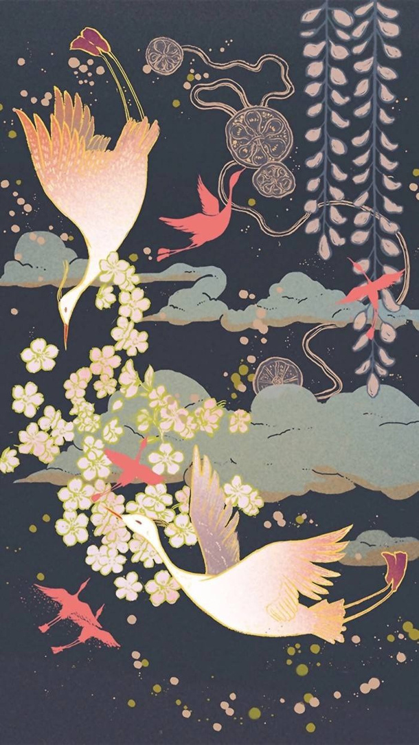 国潮仙鹤中国风背景元素