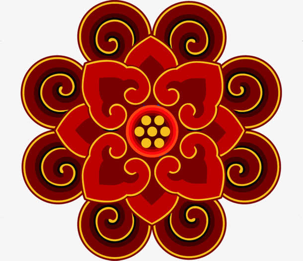 红色古典中国风花纹中秋免抠