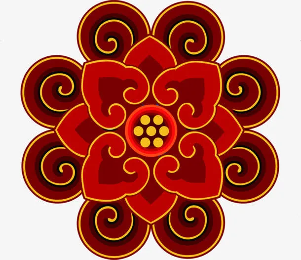 红色古典中国风花纹中秋免抠