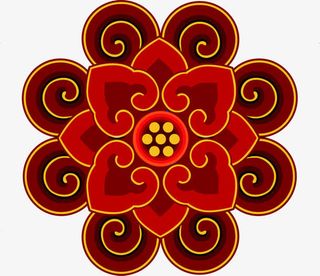 红色古典中国风花纹中秋免抠