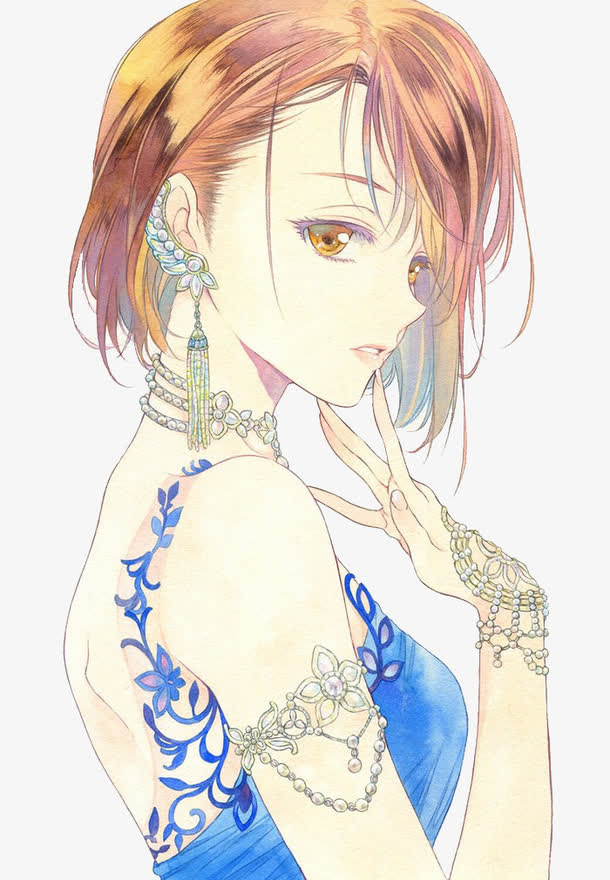 手绘美女免抠