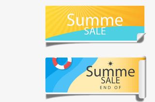 矢量手绘夏日卷边标签免抠