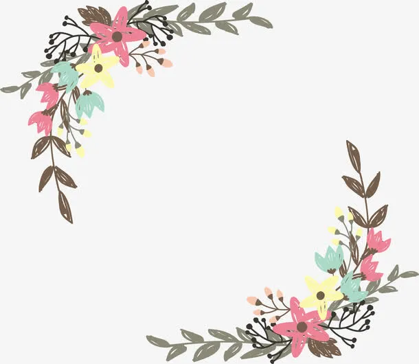 手绘涂鸦野花边框免抠