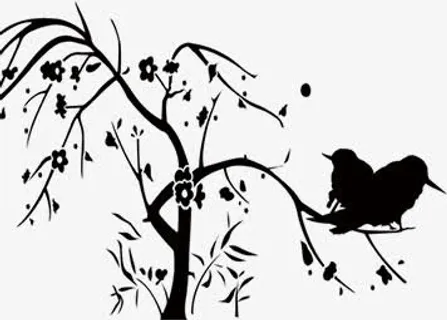 墨迹树枝小鸟免抠