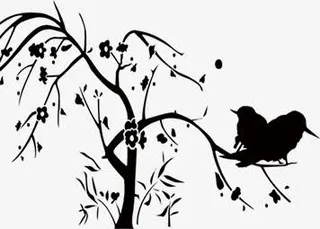 墨迹树枝小鸟免抠