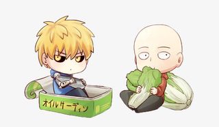 一拳超人和杰诺斯吃菜卡通造型免抠