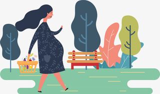 创意手绘公园孕妇散步装饰插画免抠手绘/卡通卡通元素