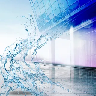 城市建筑蓝色水花PSD分层主图背景素材高清