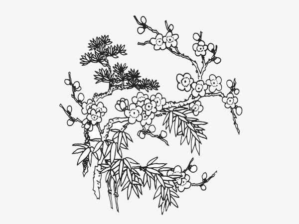 简洁手绘素描梅花免抠