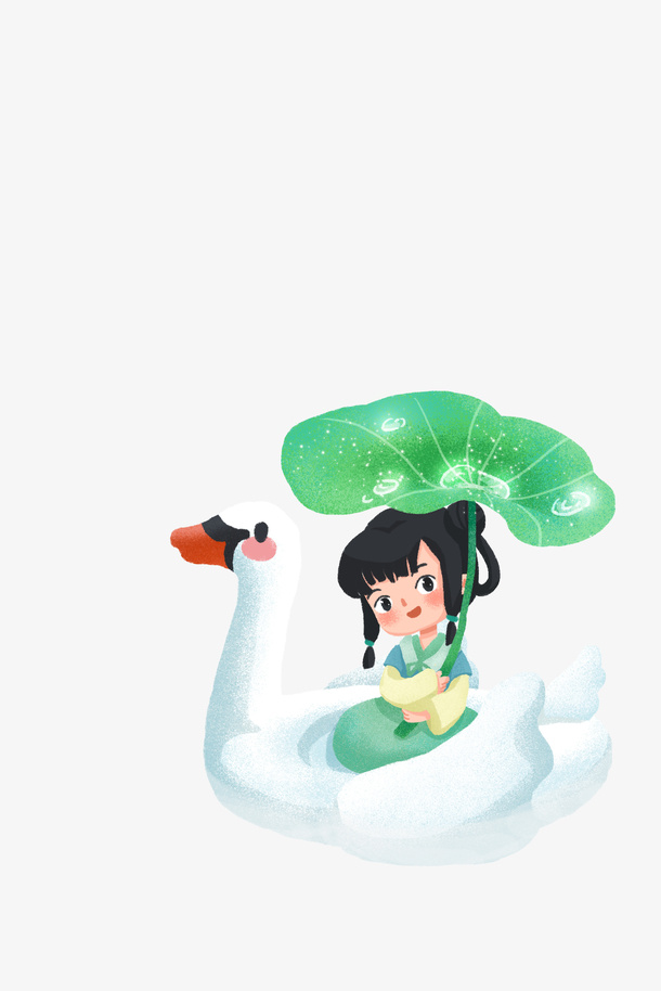 骑天鹅的小女孩免抠