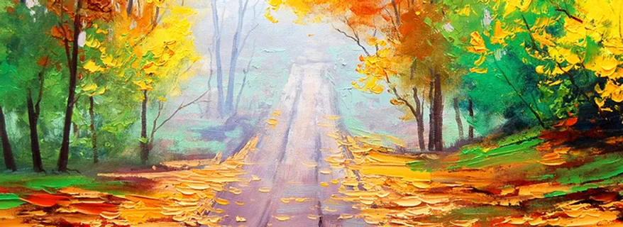 油画晚秋小路背景高清