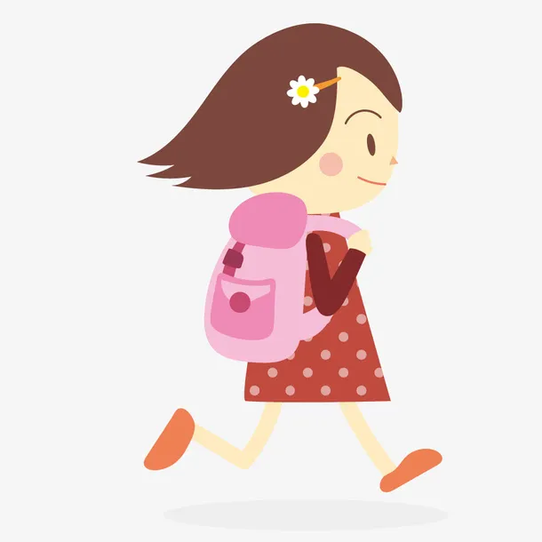 背书包上学的卡通女孩免抠