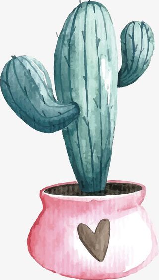 水彩浪漫仙人掌免抠