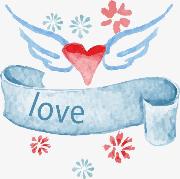 矢量手绘水彩结婚素材标签和桃心免抠