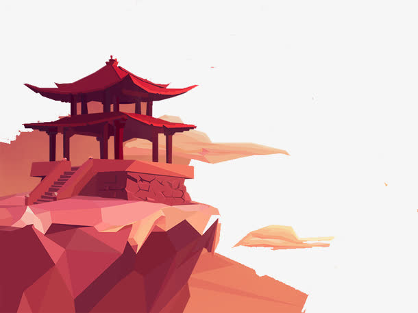 中国风亭台建筑卡通背景