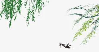 手绘柳条燕子装饰免抠漂浮叶子元素