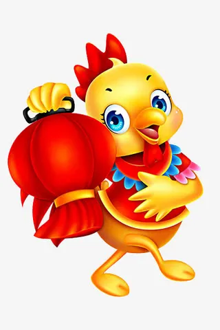 公鸡拿着灯笼插画免抠