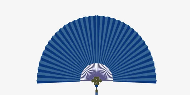 中国风蓝色折扇免抠