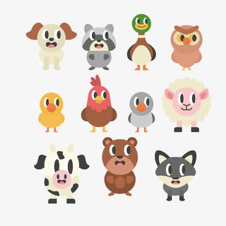 卡通斜眼看的动物矢量素材免抠