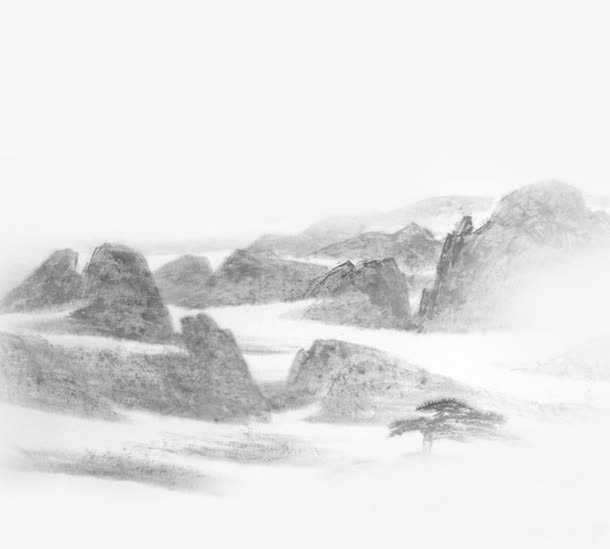 水墨山脉线条免抠装饰墨迹笔触元素