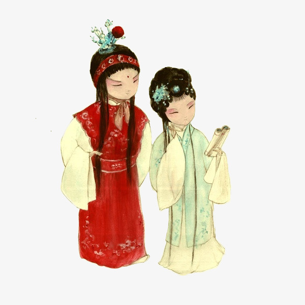 手绘水彩昆曲红楼梦贾宝玉林黛玉免抠