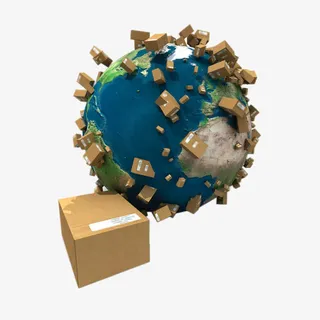 创意地球上的快递箱免抠