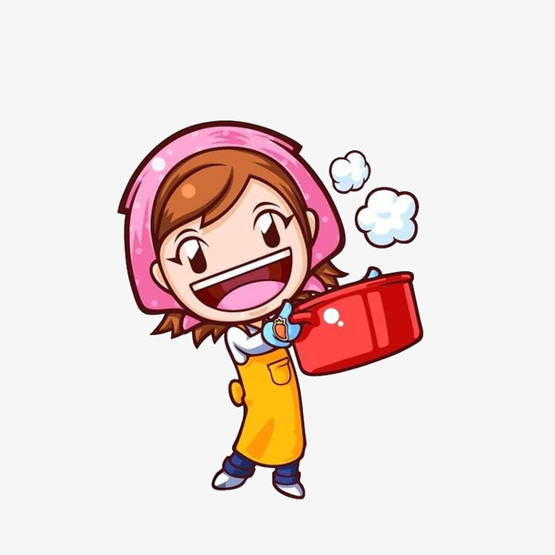 卡通端着锅的开心厨娘免抠