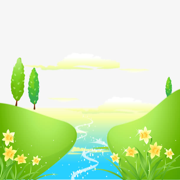 春天的小河流小花免抠