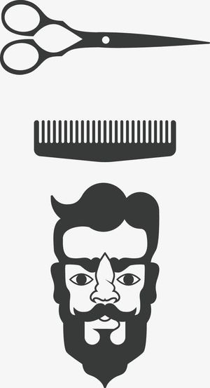 理发剪刀梳子和男人头免抠