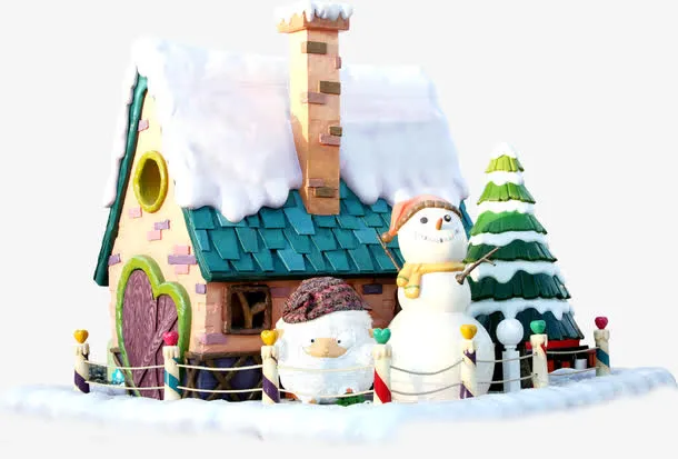 冬日美景白雪城堡雪人免抠