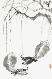 国画柳牛图免抠