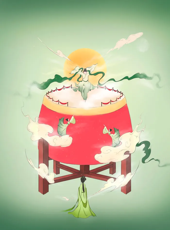 国潮手绘舞蹈背景高清