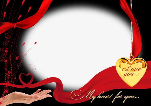 红色飘带装饰的椭圆形边框免抠