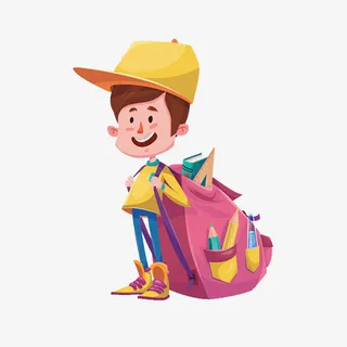 卡通背着书包的男孩免抠图免抠