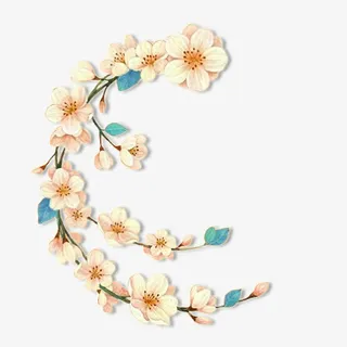 手绘桃花枝条装饰图案免抠